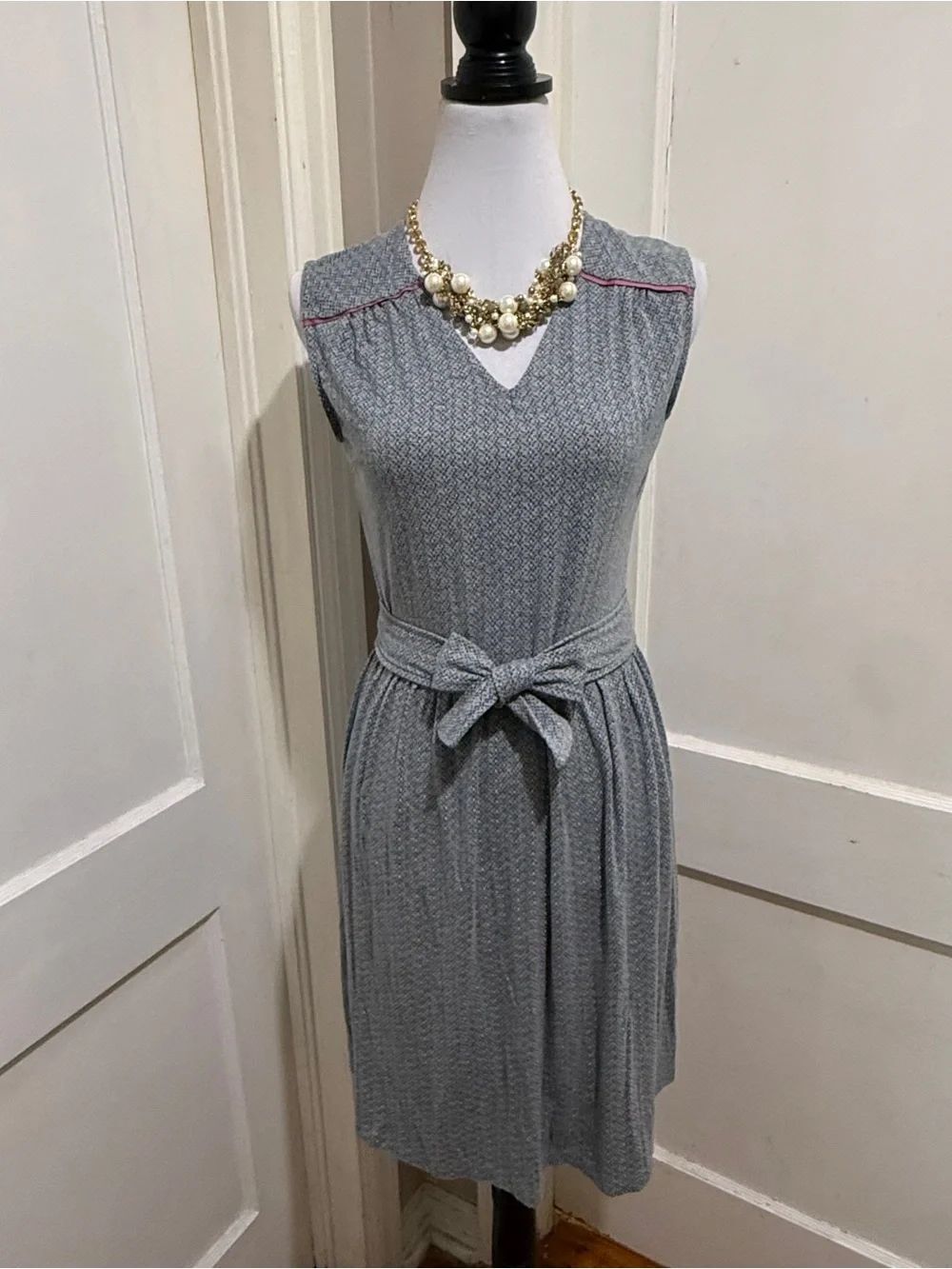 Matilda Jane Gray Sleeveless Midi Dress with Waist Tie